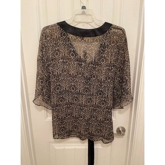 VINTAGE Boxy Apostrophe Printed Kimono Top Women's sz  20-22W gold and black she - Picture 2 of 14